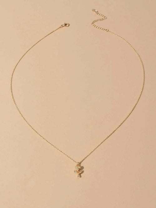 AU Stock Jewellery Gold Chain Rose Flower Charm Necklace Teens Women