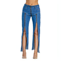 UrbanEase™ Women Zipper Jeans Women Unique Dark Blue Denim