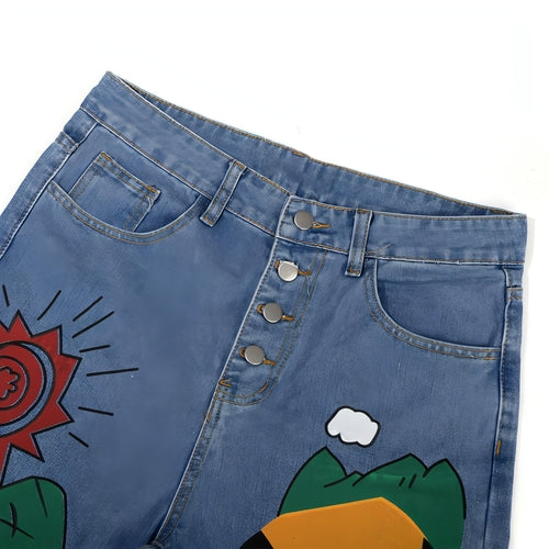 Womens Cartoon Printed Jeans Harem Pants Trousers For Women